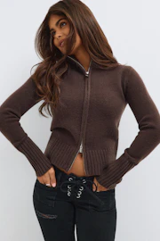 14+ knitted zip cardigan