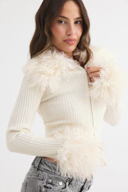 Faux fur zip knitted cardigan