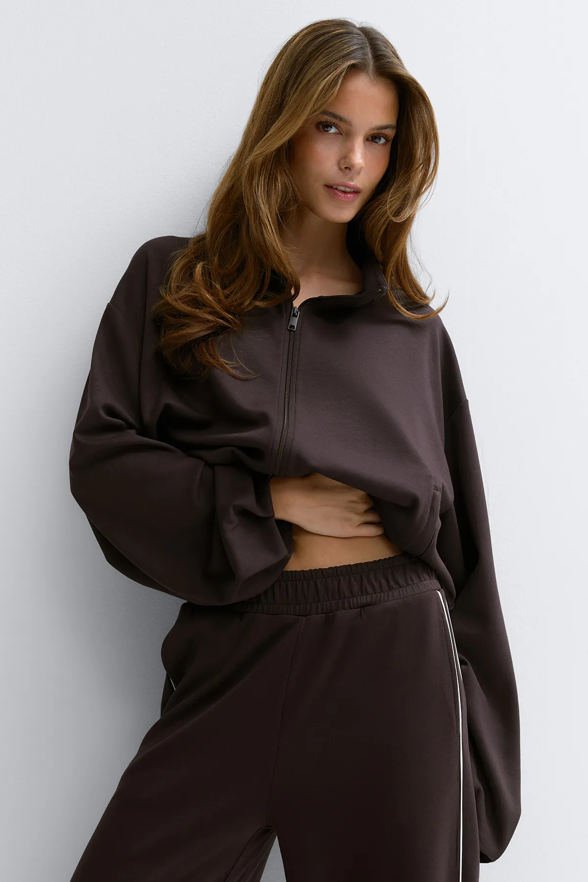 Gina Tricot - Soft sporty zip jacket - Sweatshirts - Bruin - M - Dames