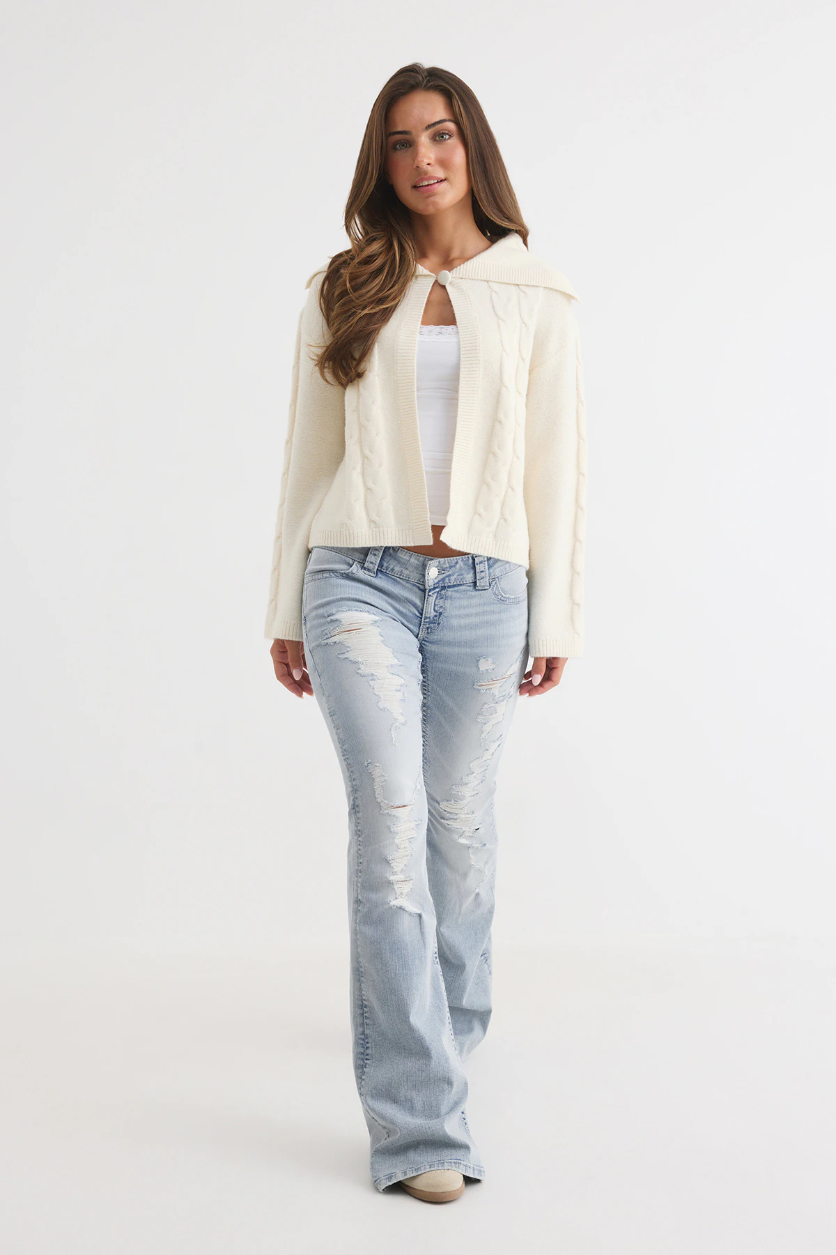 Gina Tricot 14+ sparkle low flare jeans dam
