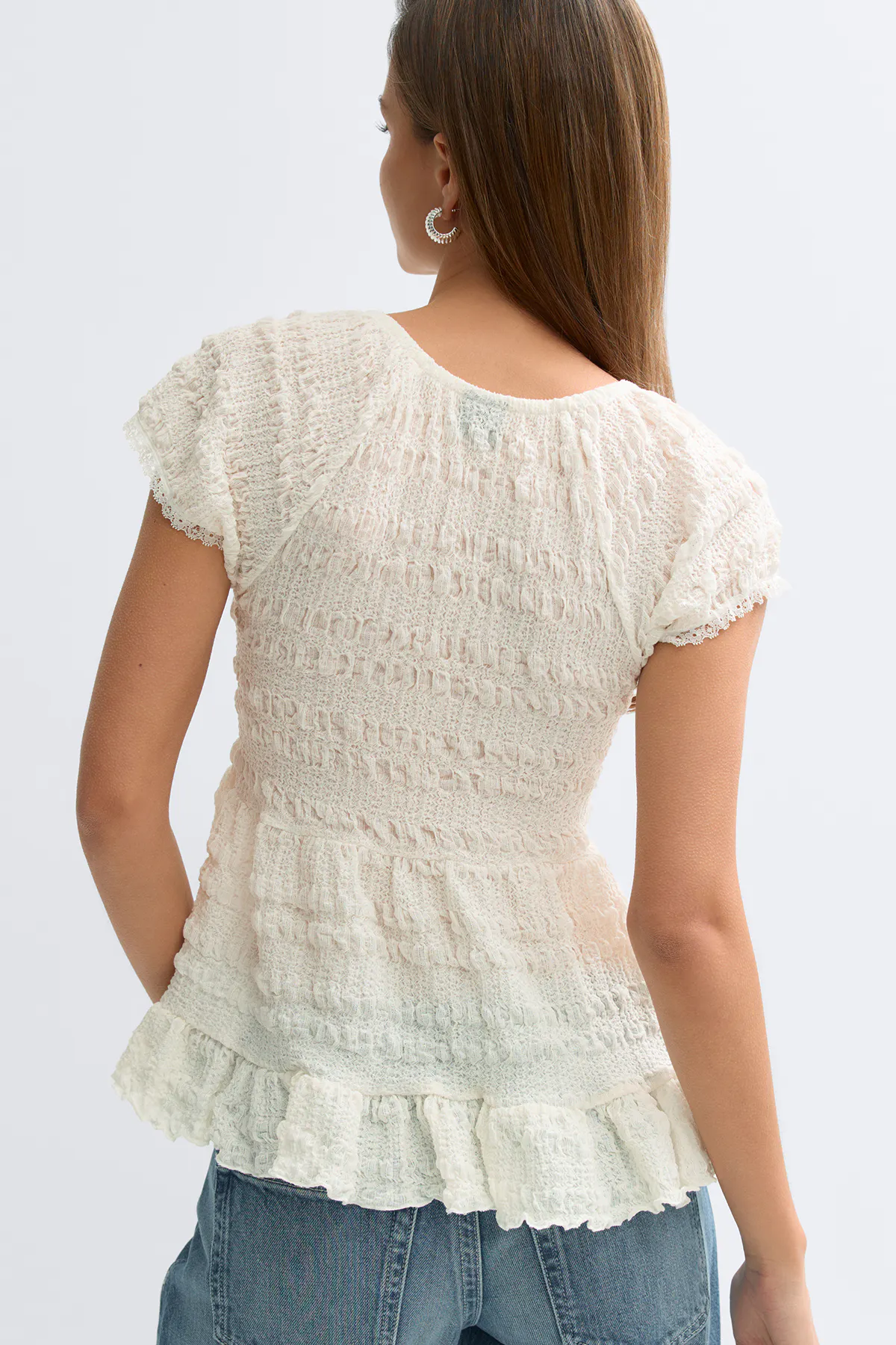 Babydoll lace detail top - White - Women - Gina Tricot
