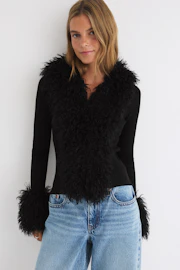 Faux fur knitted cardigan