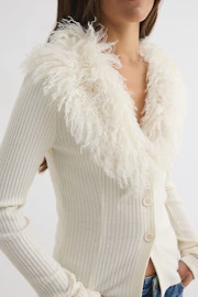Faux fur collar cardigan