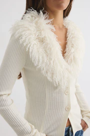 Faux fur collar cardigan