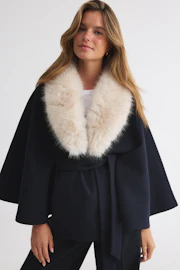 Faux fur collar cape jacket