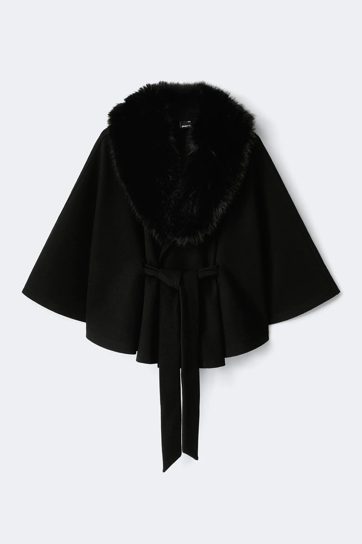Faux fur collar cape jacket - Black - Women - Gina Tricot