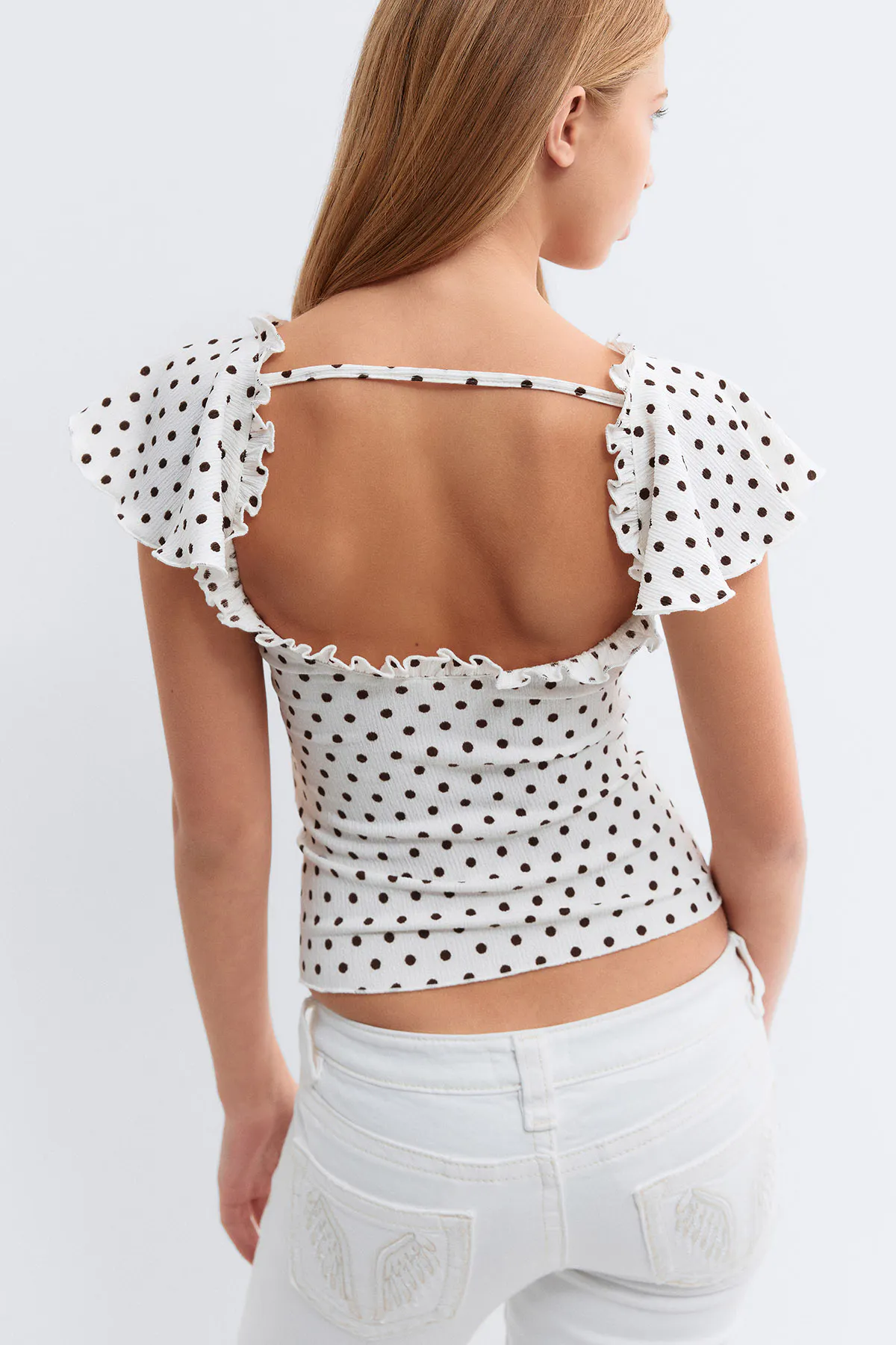 Y open back frill top - Black - Gina Tricot