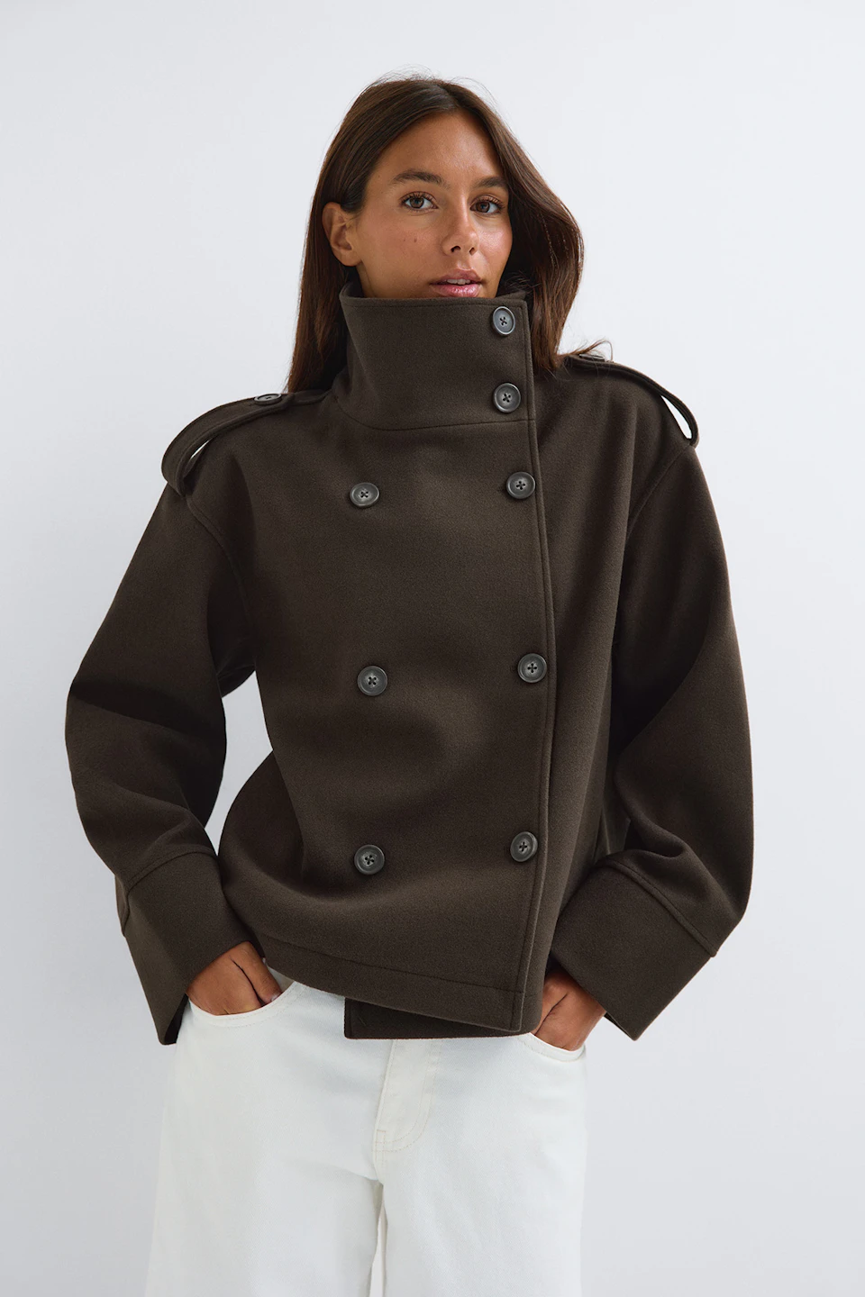 High neck short felt jacket