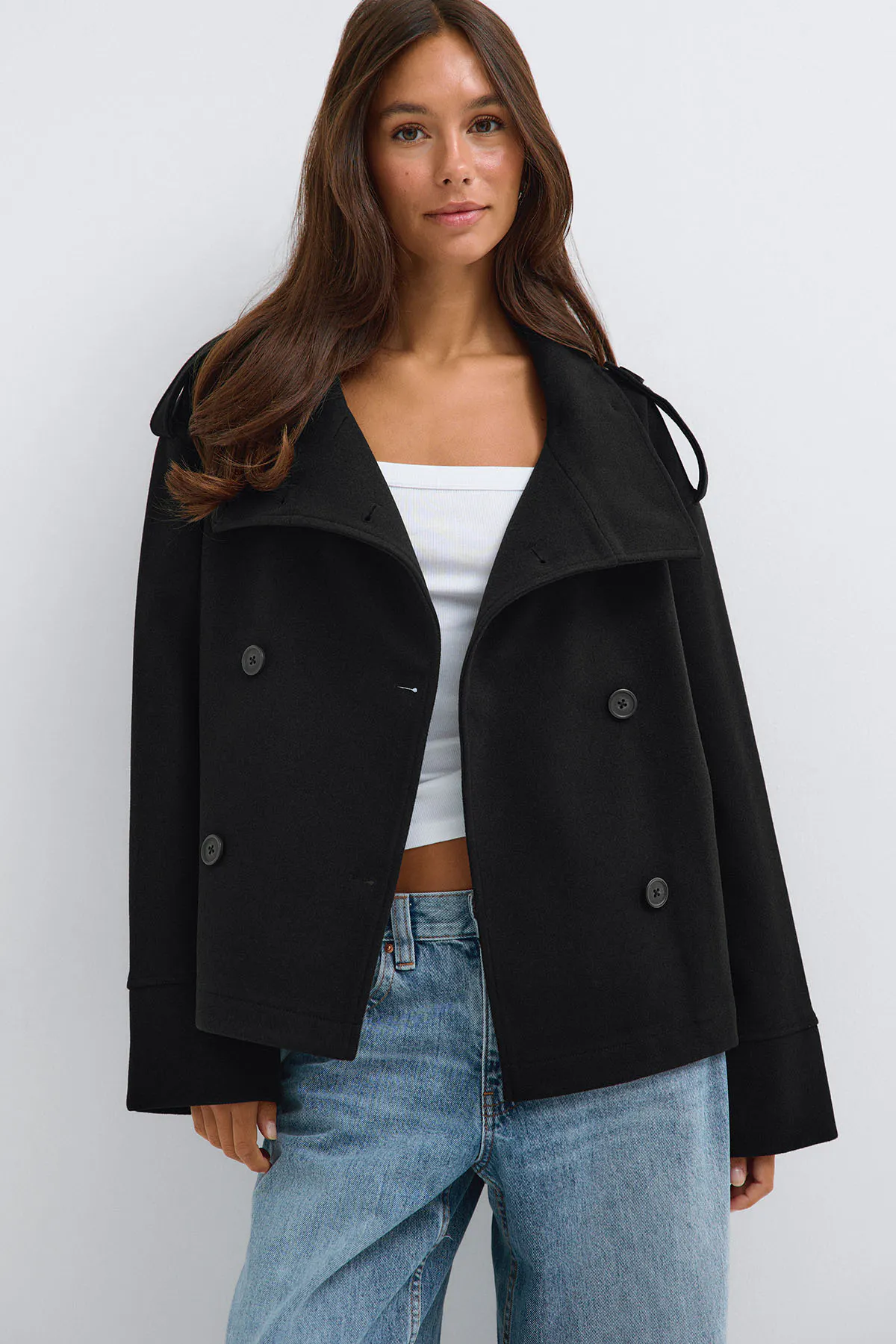 High neck short felt jacket - Zwart - Dame - Gina Tricot