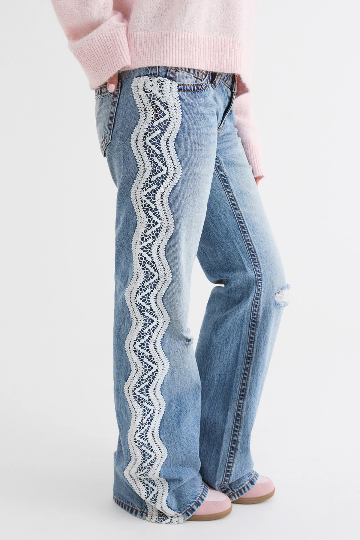 Gina Tricot 14+ lace edge loose jeans tall dam