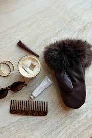 Fur trim pu mittens