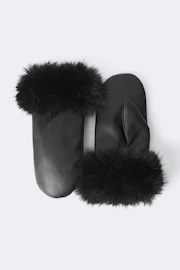 Fur trim pu mittens