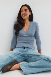 Pointelle quartersleeve top