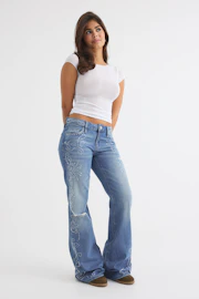 14+ rhinestone mid waist jeans