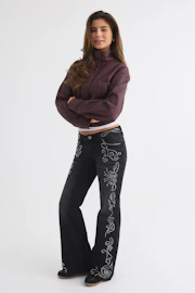 14+ rhinestone mid waist jeans