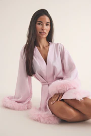 Fur trim loungewear robe