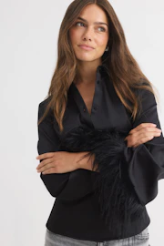 Slim satin fluffy shirt