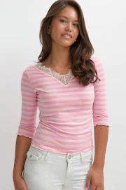 Y lace quarter sleeve top
