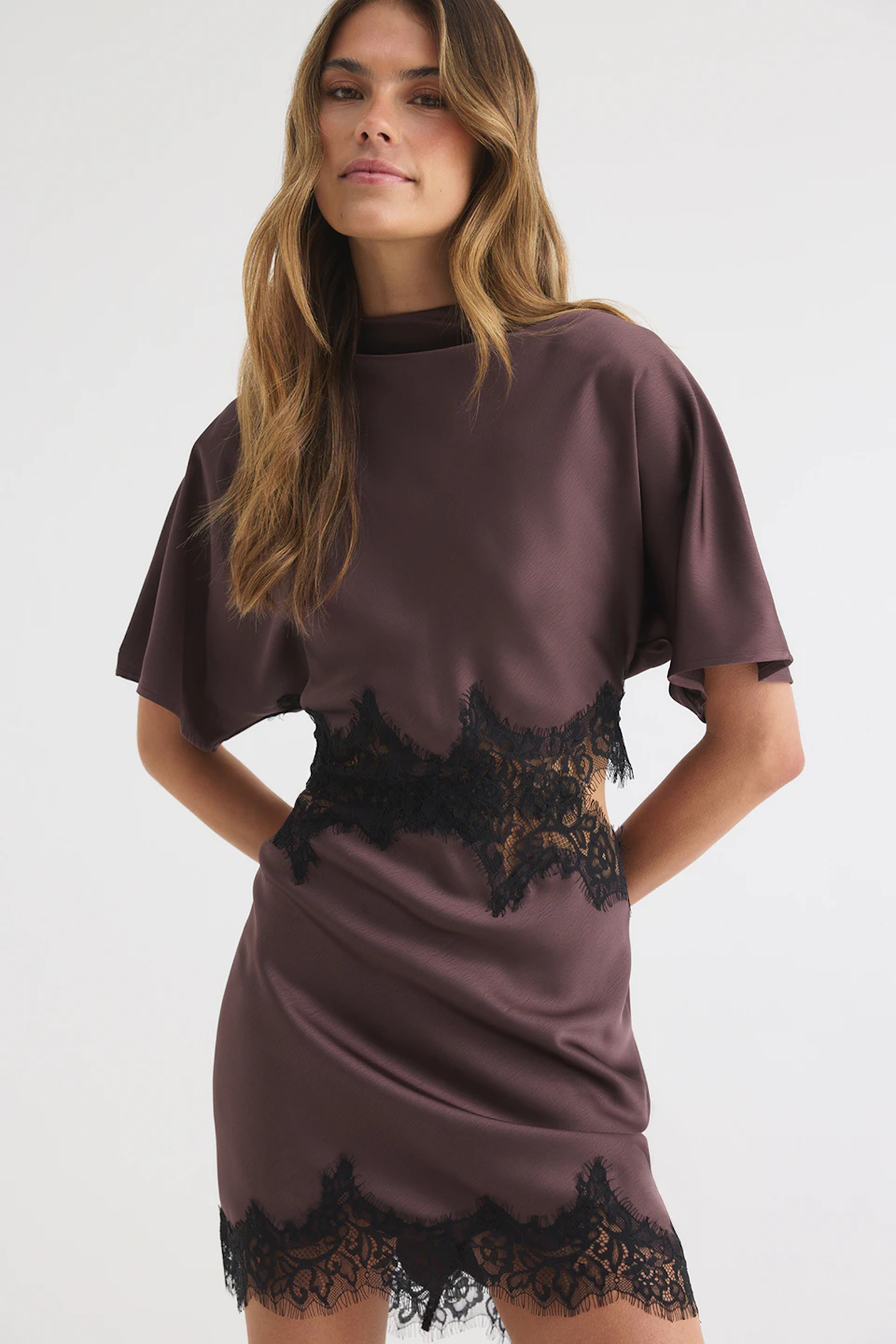 Lace satin mini dress