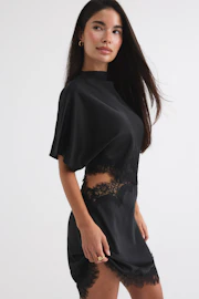 Lace satin mini dress