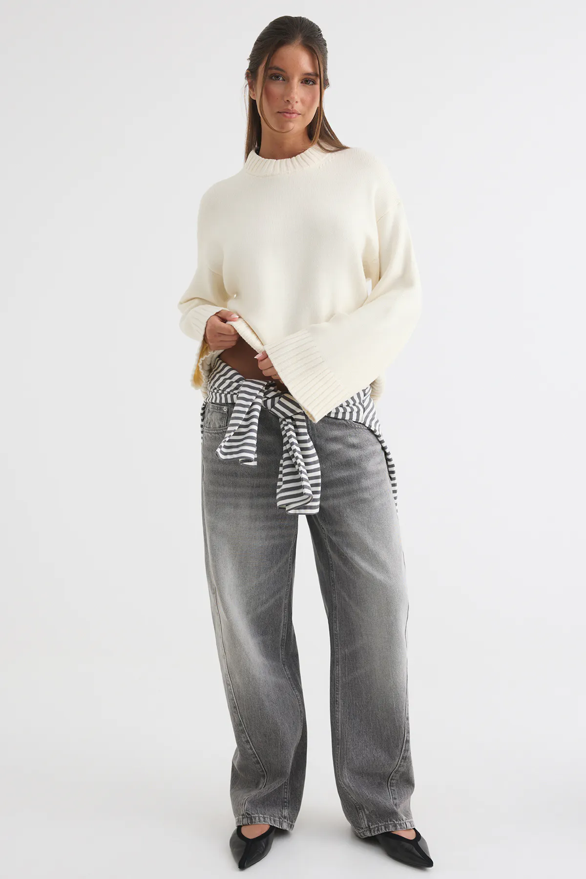 Wool blend knitted sweater - Vit - Dam - Gina Tricot
