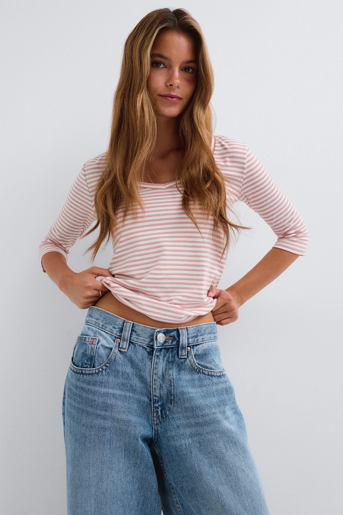 Gina Tricot V-neck quarter sleeve top toppar & linnen dam