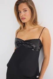 Decorated satin top