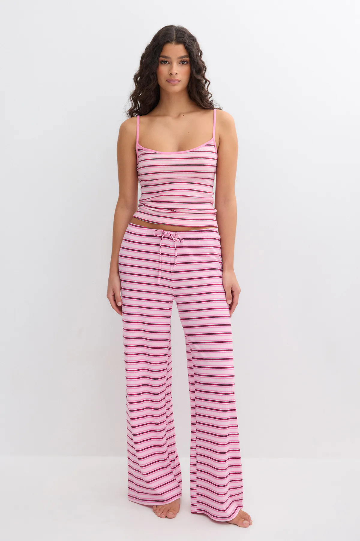 Gina Tricot - Striped soft trousers - raidalliset housut - Pinkki - S - Naiset
