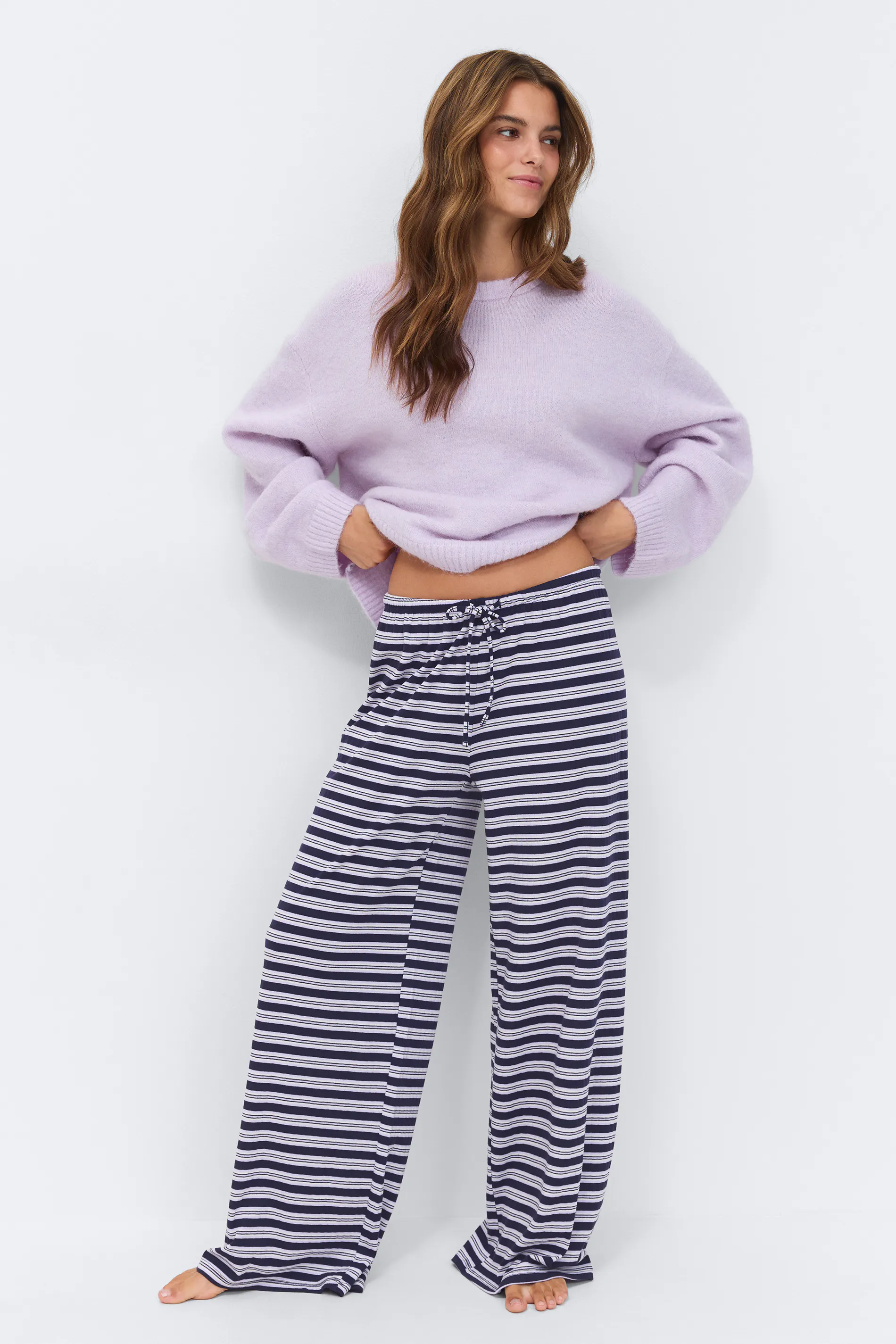 Gina Tricot - Striped soft trousers - gestreepte broeken - Paars - XL - Dames