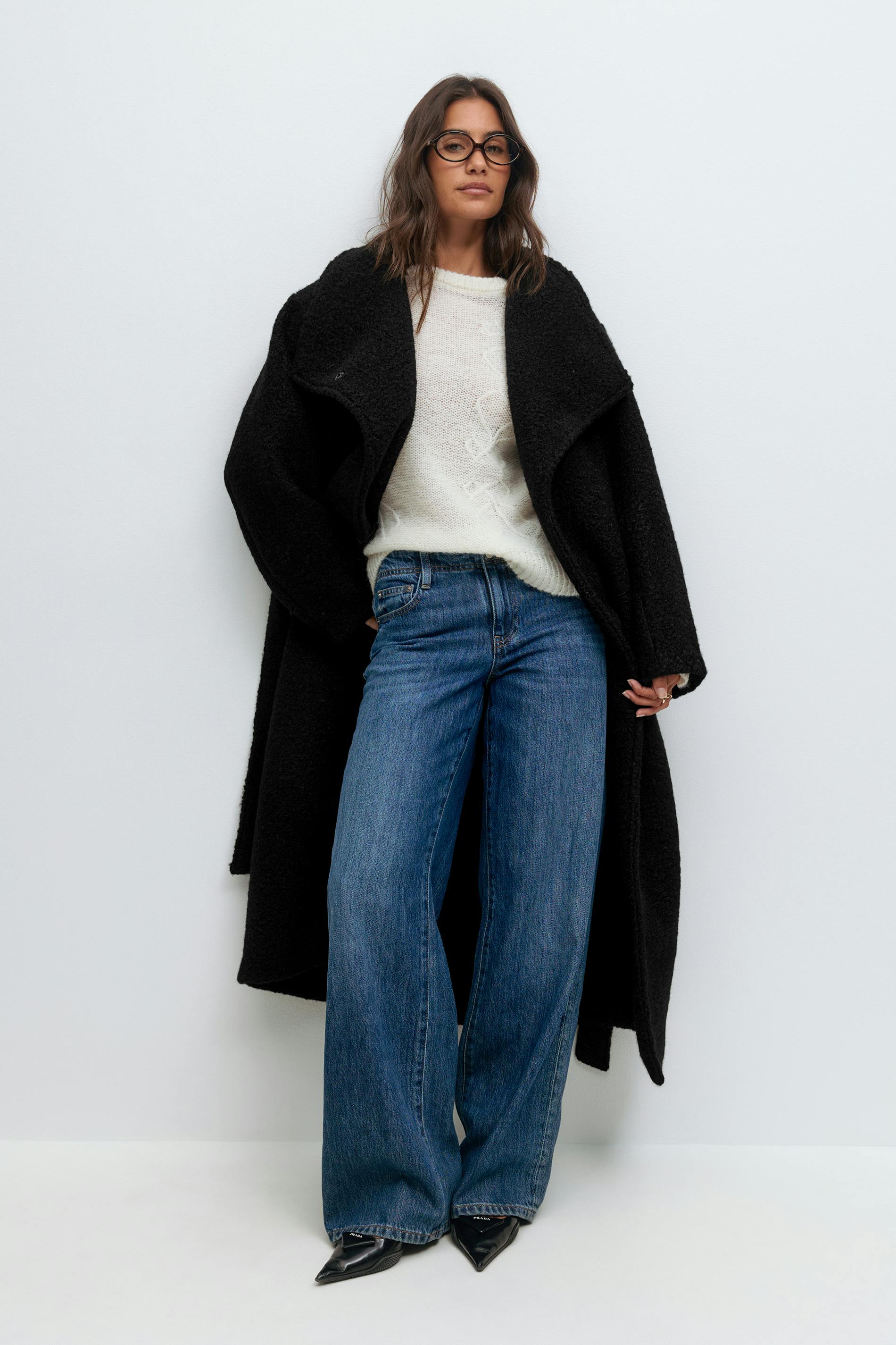 Gina Tricot - Soft boucle long coat - Tussenjassen - Zwart - M - Dames